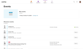 Student account in Xello open to the Events page